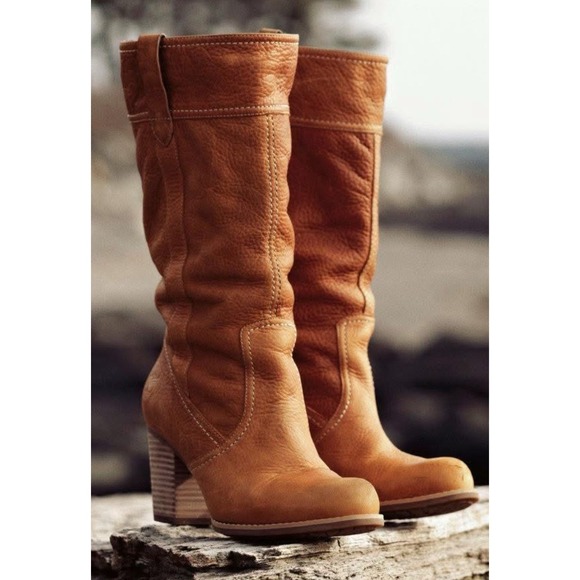 Timberland Rudston Waterproof Boot Size 6 Block Heel Cognac Leather Boho Western - Picture 1 of 13